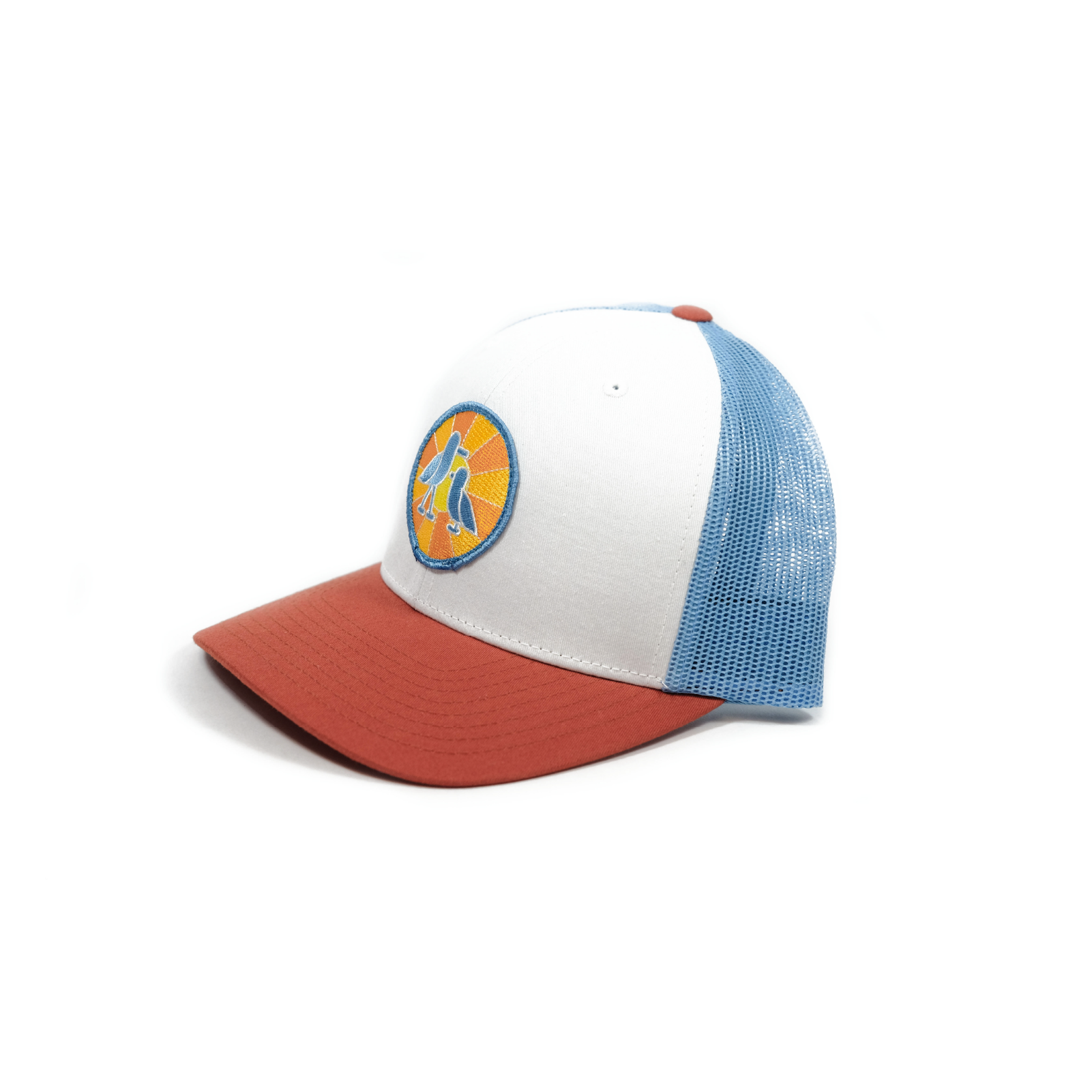 Chapeau de camionneur vintage bleu orange maille de route Chapeau de camionneur vintage bleu orange maille de route